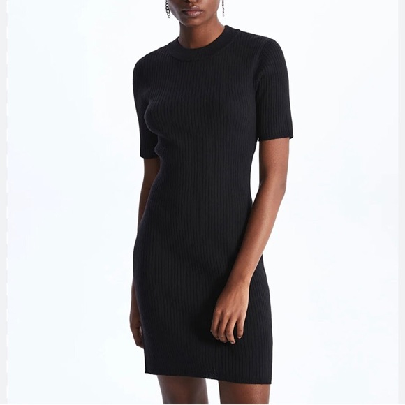 Abercrombie Black Knit Dress Ribbed Crew Neck Medium NWT - Picture 1 of 5
